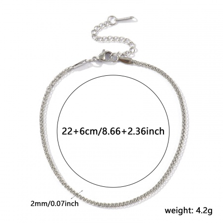 Bild von Großhandel 304 Edelstahl Fuchsschwanzkette Kette Fußketten, Silberfarbe Umweltfreundlich, Frauen Stilvoll Minimalistisch Geschenk Schmuckbedarf, 22cm + 6cm lang, Kettengröße: 2mm, 1 Strang