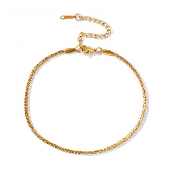 Picture of Wholesale 304 Stainless Steel Foxtail Chain Anklet, 18K Real Gold Plated Eco-friendly PVD Waterproof Anti-Tarnish Hypoallergenic, Women's Stylish Minimalist Gift Jewelry Supply, 22cm(8.7") + 6cm(2.4") long, Chain Size: 2mm, 1 Piece