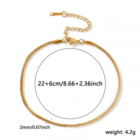 Imagen de 304 Acero Inoxidable Cadena Cola de Ratón Tobilleras Al Por Mayor, 18K Oro Real Chapado PVD Ecológico Impermeable Antioxidante Hipoalergénico, Mujeres Elegante Minimalista Regalo Suministro de Joyería, 22cm + 6cm longitud, Tamaño de la Cadena: 2mm, 1 Unidad