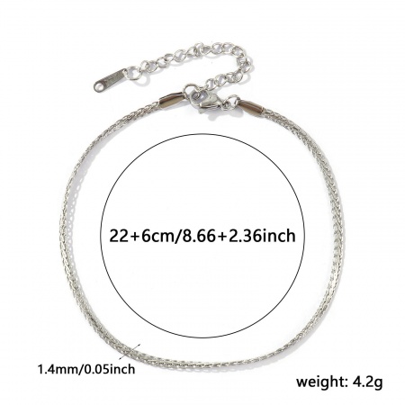 Bild von Großhandel 304 Edelstahl Flache Fuchsschwanzkette Fußketten, Silberfarbe Umweltfreundlich, Frauen Stilvoll Minimalistisch Geschenk Schmuckbedarf, 22cm + 6cm lang, Kettengröße: 1.4mm, 1 Strang