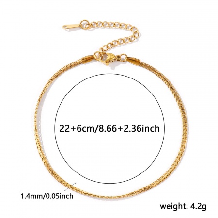 Bild von Großhandel 304 Edelstahl Flache Fuchsschwanzkette Fußketten, 18K Echtgold plattiert Umweltfreundliche PVD, wasserdicht, anlaufgeschützt und hypoallergen, Frauen Stilvoll Minimalistisch Geschenk Schmuckbedarf, 22cm + 6cm lang, Kettengröße: 1.4mm, 1 Strang