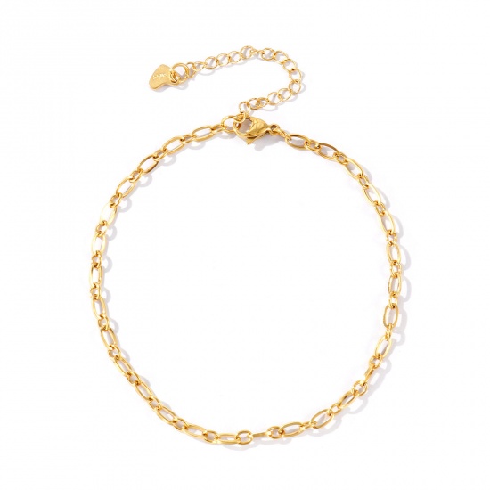Picture of Wholesale 304 Stainless Steel 1:1 Figaro Link Chain Anklet, 18K Real Gold Plated Eco-friendly PVD Waterproof Anti-Tarnish Hypoallergenic, Women's Stylish Minimalist Gift Jewelry Supply, 22cm(8.7") + 5cm(2") long, Chain Size: 3mm, 1 Piece