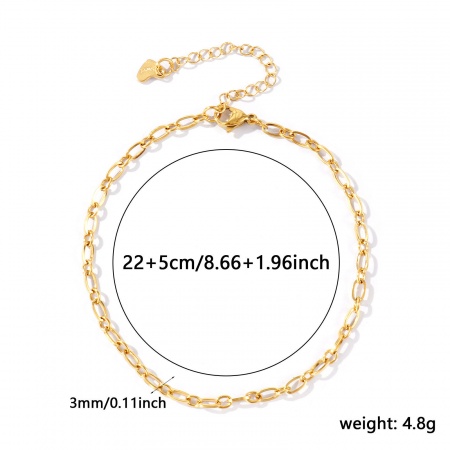 Bild von Großhandel 304 Edelstahl 1:1 Figarokette Kette Fußketten, 18K Echtgold plattiert Umweltfreundliche PVD, wasserdicht, anlaufgeschützt und hypoallergen, Frauen Stilvoll Minimalistisch Geschenk Schmuckbedarf, 22cm + 5cm lang, Kettengröße: 3mm, 1 Strang