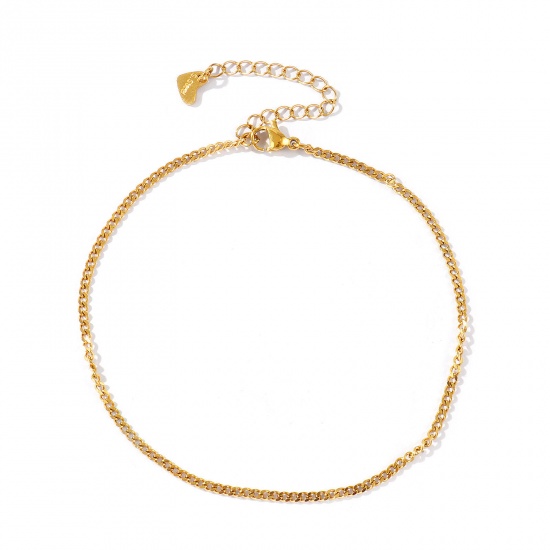 Picture of Wholesale 304 Stainless Steel Curb Link Chain Anklet, 18K Real Gold Plated Eco-friendly PVD Waterproof Anti-Tarnish Hypoallergenic, Women's Stylish Minimalist Gift Jewelry Supply, 22cm(8.7") + 5cm(2") long, Chain Size: 2mm, 1 Piece