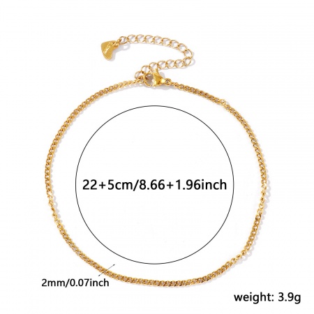Bild von Großhandel 304 Edelstahl Panzerkette Kette Fußketten, 18K Echtgold plattiert Umweltfreundliche PVD, wasserdicht, anlaufgeschützt und hypoallergen, Frauen Stilvoll Minimalistisch Geschenk Schmuckbedarf, 22cm + 5cm lang, Kettengröße: 2mm, 1 Strang