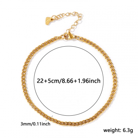 Bild von Großhandel 304 Edelstahl Panzerkette Kette Fußketten, 18K Echtgold plattiert Umweltfreundliche PVD, wasserdicht, anlaufgeschützt und hypoallergen, Frauen Stilvoll Minimalistisch Geschenk Schmuckbedarf, 22cm + 5cm lang, Kettengröße: 3mm, 1 Strang