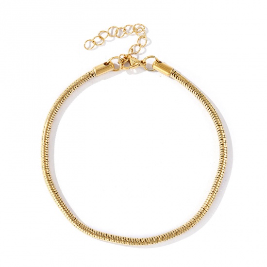 Picture of Wholesale 304 Stainless Steel Snake Chain Anklet, 18K Real Gold Plated Eco-friendly PVD Waterproof Anti-Tarnish Hypoallergenic, Women's Stylish Minimalist Gift Jewelry Supply, 22cm(8.7") + 6cm(2.4") long, Chain Size: 3mm, 1 Piece