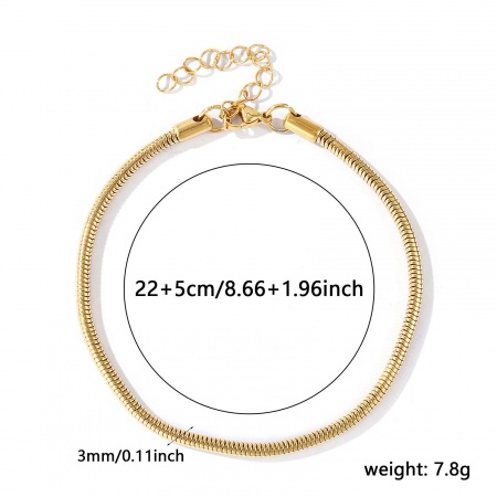 Bild von Großhandel 304 Edelstahl Schlangenkette Fußketten, 18K Echtgold plattiert Umweltfreundliche PVD, wasserdicht, anlaufgeschützt und hypoallergen, Frauen Stilvoll Minimalistisch Geschenk Schmuckbedarf, 22cm + 6cm lang, Kettengröße: 3mm, 1 Strang