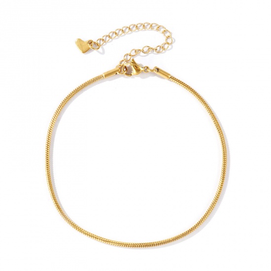Picture of Wholesale 304 Stainless Steel Snake Chain Anklet, 18K Real Gold Plated Eco-friendly PVD Waterproof Anti-Tarnish Hypoallergenic, Women's Stylish Minimalist Gift Jewelry Supply, 22cm(8.7") + 5cm(2") long, Chain Size: 2mm, 1 Piece