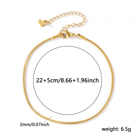 Bild von Großhandel 304 Edelstahl Schlangenkette Fußketten, 18K Echtgold plattiert Umweltfreundliche PVD, wasserdicht, anlaufgeschützt und hypoallergen, Frauen Stilvoll Minimalistisch Geschenk Schmuckbedarf, 22cm + 5cm lang, Kettengröße: 2mm, 1 Strang