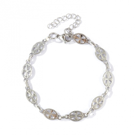 Picture of Wholesale Cross 304 Stainless Steel Handmade Link Chain Anklet, Silver Tone Eco-friendly, Women's Stylish Minimalist Gift Jewelry Supply, 22cm(8.7") + 5cm(2") long, Chain Size: 8.5mm, 1 Piece