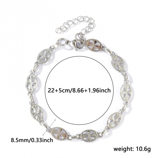 Picture of Wholesale Cross 304 Stainless Steel Handmade Link Chain Anklet, Silver Tone Eco-friendly, Women's Stylish Minimalist Gift Jewelry Supply, 22cm(8.7") + 5cm(2") long, Chain Size: 8.5mm, 1 Piece