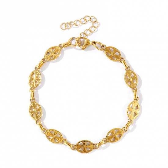 Picture of Wholesale Cross 304 Stainless Steel Handmade Link Chain Anklet, 18K Real Gold Plated Eco-friendly PVD Waterproof Anti-Tarnish Hypoallergenic, Women's Stylish Minimalist Gift Jewelry Supply, 22cm(8.7") + 5cm(2") long, Chain Size: 8.5mm, 1 Piece