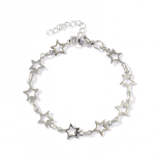 Picture of Wholesale Pentagram Star 304 Stainless Steel Handmade Link Chain Anklet, Silver Tone Eco-friendly, Women's Stylish Minimalist Gift Jewelry Supply, 22cm(8.7") + 5cm(2") long, Chain Size: 12mm, 1 Piece