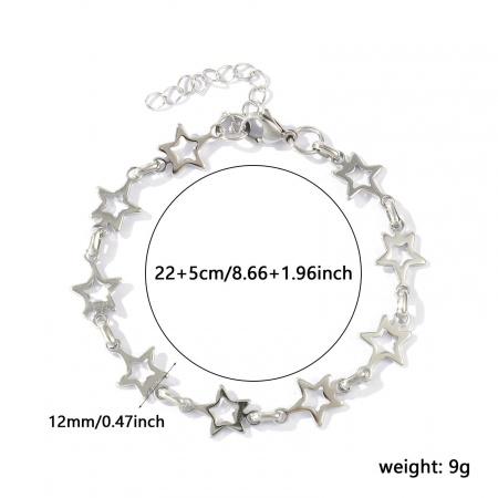 Bild von Großhandel Pentagramm Stern 304 Edelstahl Handgefertigte Gliederkette Fußketten, Silberfarbe Umweltfreundlich, Frauen Stilvoll Minimalistisch Geschenk Schmuckbedarf, 22cm + 5cm lang, Kettengröße: 12mm, 1 Strang