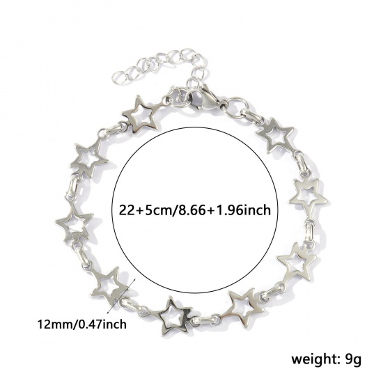 Picture of Wholesale Pentagram Star 304 Stainless Steel Handmade Link Chain Anklet, Silver Tone Eco-friendly, Women's Stylish Minimalist Gift Jewelry Supply, 22cm(8.7") + 5cm(2") long, Chain Size: 12mm, 1 Piece
