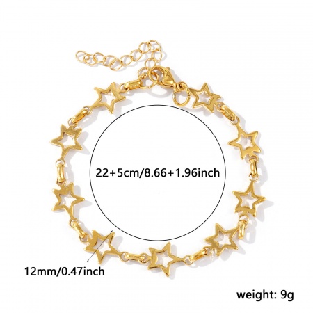 Bild von Großhandel Pentagramm Stern 304 Edelstahl Handgefertigte Gliederkette Fußketten, 18K Echtgold plattiert Umweltfreundliche PVD, wasserdicht, anlaufgeschützt und hypoallergen, Frauen Stilvoll Minimalistisch Geschenk Schmuckbedarf, 22cm + 5cm lang, Kettengröße: 12mm, 1 Strang