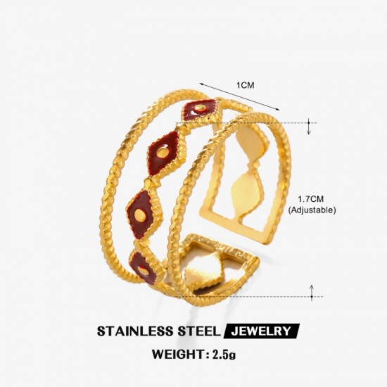Picture of Wholesale Women's Gift Eye Red Enamel Open Adjustable Rings, 18K Gold Plated 304 Stainless Steel, Eco-friendly PVD Simple Stylish Jewelry Supply, 17mm(US Size 6.5), 1 Piece
