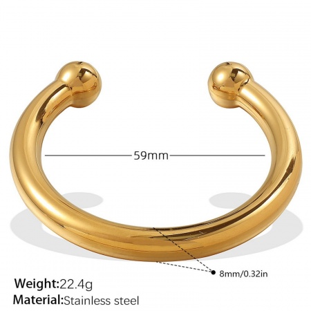 Picture of Wholesale 304 Stainless Steel Open Cuff Bangles Bracelets, 18K Gold Plated Eco-friendly, Women's Retro Simple & Casual Gift Jewelry Supply, 5.9cm Dia., 1 Piece