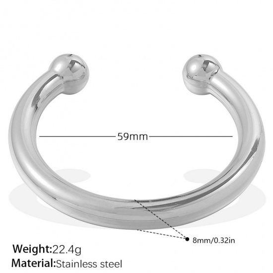 Picture of Wholesale 304 Stainless Steel Open Cuff Bangles Bracelets, Silver Tone Eco-friendly, Women's Retro Simple & Casual Gift Jewelry Supply, 5.9cm Dia., 1 Piece