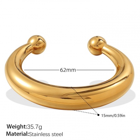 Picture of Wholesale 304 Stainless Steel Open Cuff Bangles Bracelets, 18K Gold Plated Eco-friendly, Women's Retro Simple & Casual Gift Jewelry Supply, 6.2cm Dia., 1 Piece