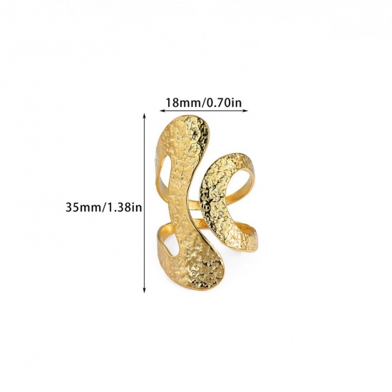 Picture of Wholesale Women's Gift Drawbench Open Adjustable Rings, 18K Gold Plated 304 Stainless Steel, Eco-friendly PVD Exquisite Stylish Jewelry Supply, 18mm(US Size 7.75), 1 Piece