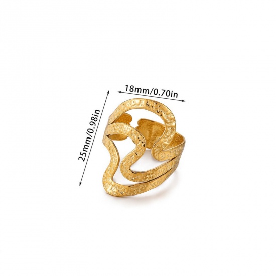 Picture of Wholesale Women's Gift Drawbench Open Adjustable Rings, 18K Gold Plated 304 Stainless Steel, Eco-friendly PVD Exquisite Stylish Jewelry Supply, 18mm(US Size 7.75), 1 Piece