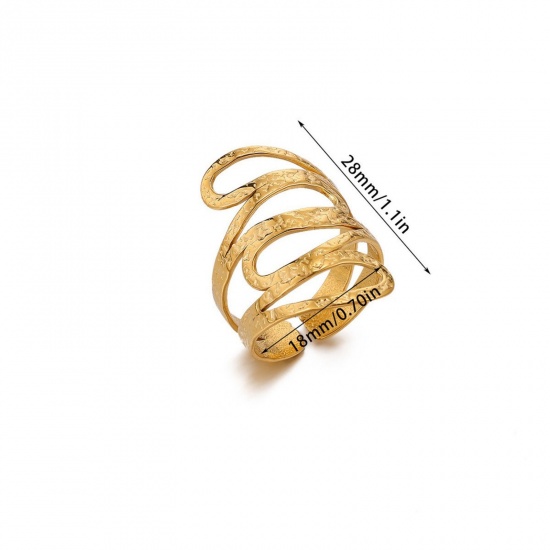 Picture of Wholesale Women's Gift Drawbench Open Adjustable Rings, 18K Gold Plated 304 Stainless Steel, Eco-friendly PVD Exquisite Stylish Jewelry Supply, 18mm(US Size 7.75), 1 Piece