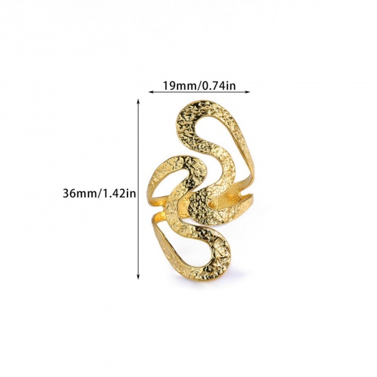 Picture of Wholesale Women's Gift Drawbench Open Adjustable Rings, 18K Gold Plated 304 Stainless Steel, Eco-friendly PVD Exquisite Stylish Jewelry Supply, 19mm(US Size 9), 1 Piece