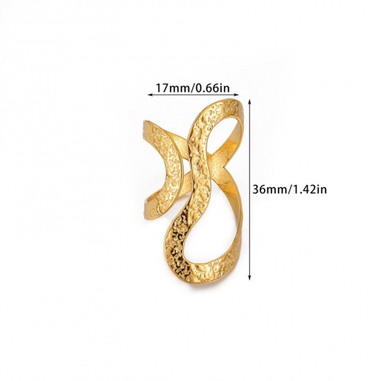 Picture of Wholesale Women's Gift Drawbench Open Adjustable Rings, 18K Gold Plated 304 Stainless Steel, Eco-friendly PVD Exquisite Stylish Jewelry Supply, 17mm(US Size 6.5), 1 Piece