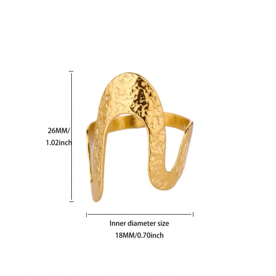 Picture of Wholesale Women's Gift Drawbench Open Adjustable Rings, 18K Gold Plated 304 Stainless Steel, Eco-friendly PVD Exquisite Stylish Jewelry Supply, 18mm(US Size 7.75), 1 Piece