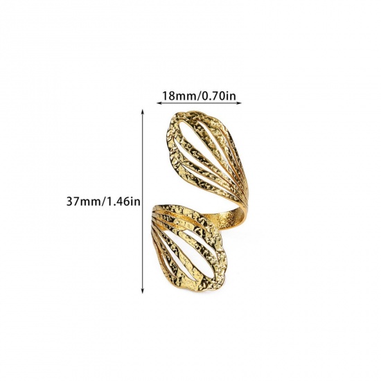 Picture of Wholesale Women's Gift Leaf Drawbench Open Adjustable Rings, 18K Gold Plated 304 Stainless Steel, Eco-friendly PVD Exquisite Stylish Jewelry Supply, 18mm(US Size 7.75), 1 Piece