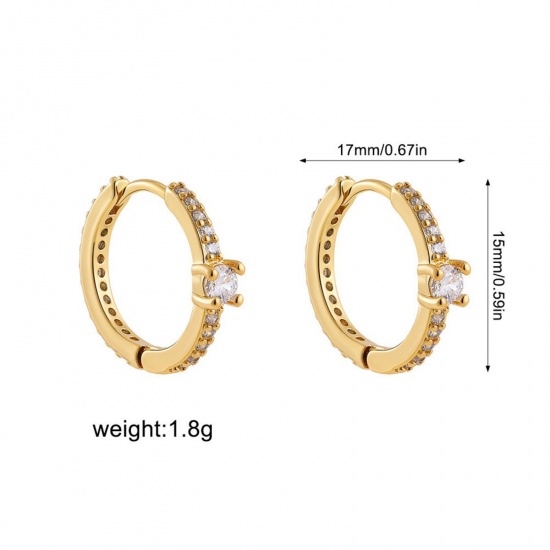 Picture of Wholesale Exquisite Stylish Huggie Hoop Earrings, Clear Cubic Zirconia 18K Gold Plated 304 Stainless Steel, Women's Eco-friendly PVD Gift Jewelry Supply, 17mm x 15mm, 1 Pair