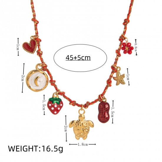 Picture of Wholesale Sea Turtle Animal Red Station Necklace, 18K Gold Plated 304 Stainless Steel & Polyester Braided Cord, Women's Eco-friendly PVD Ocean Jewelry Stylish Gift Jewelry For Retailer, 40cm(15.7") + 5cm(2") long, 1 Piece
