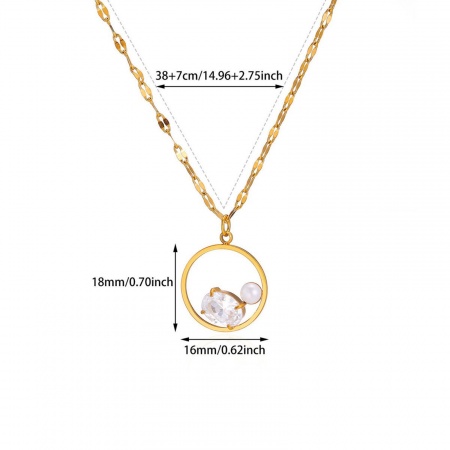 Picture of Wholesale Imitation Pearl Pendant Charm Necklace, 18K Gold Plated 304 Stainless Steel Women's Eco-friendly PVD Exquisite Stylish Gift Jewelry For Retailer, 38cm(15") + 7cm(2.8") long, 1 Piece