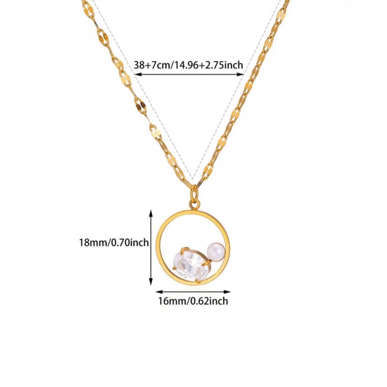 Picture of Wholesale Imitation Pearl Pendant Charm Necklace, 18K Gold Plated 304 Stainless Steel Women's Eco-friendly PVD Exquisite Stylish Gift Jewelry For Retailer, 38cm(15") + 7cm(2.8") long, 1 Piece