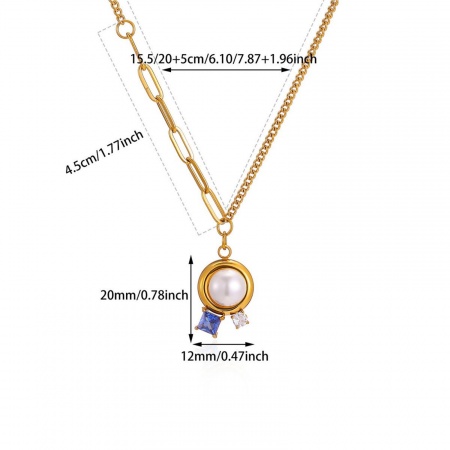 Picture of Wholesale Imitation Pearl Pendant Charm Necklace, 18K Gold Plated 304 Stainless Steel Women's Eco-friendly PVD Exquisite Stylish Gift Jewelry For Retailer, 38cm(15") + 7cm(2.8") long, 1 Piece