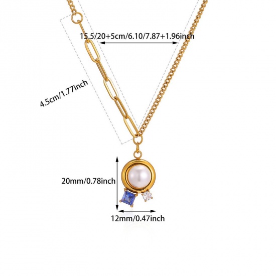 Picture of Wholesale Imitation Pearl Pendant Charm Necklace, 18K Gold Plated 304 Stainless Steel Women's Eco-friendly PVD Exquisite Stylish Gift Jewelry For Retailer, 38cm(15") + 7cm(2.8") long, 1 Piece