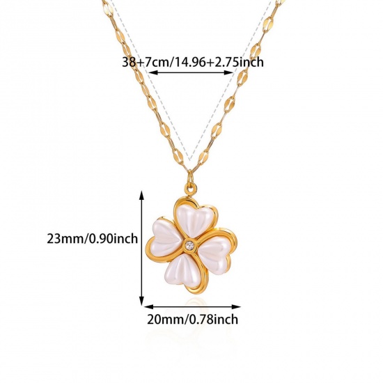 Picture of Wholesale Flower Imitation Pearl Pendant Charm Necklace, 18K Gold Plated 304 Stainless Steel Women's Eco-friendly PVD Exquisite Stylish Gift Jewelry For Retailer, 38cm(15") + 7cm(2.8") long, 1 Piece
