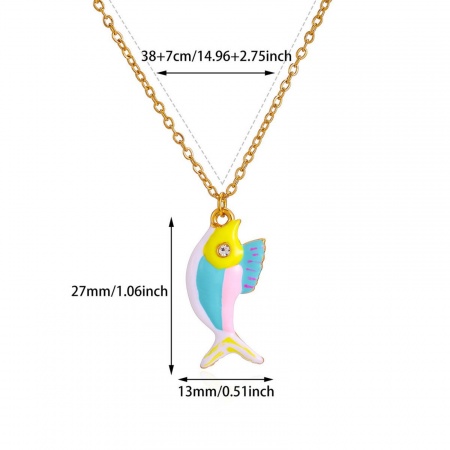 Picture of Wholesale Fish Animal Multicolor Enamel Pendant Charm Necklace, 18K Gold Plated 304 Stainless Steel Women's Eco-friendly PVD Exquisite Stylish Gift Jewelry For Retailer, 38cm(15") + 7cm(2.8") long, 1 Piece