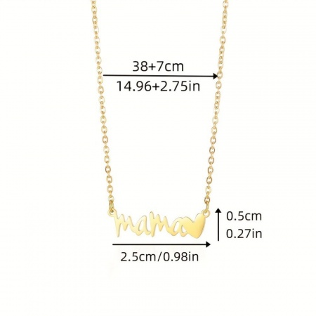 Immagine di Cuore Messaggio " Mama " Collana con Ciondolo All'Ingrosso, Placcato Oro 18K 304 Acciaio Inossidabile Donne PVD Ecologica Festa Della Mamma Elegante Regalo Gioielli Per Rivenditore, 38cm + 7cm Lunghezza, 1 Pz