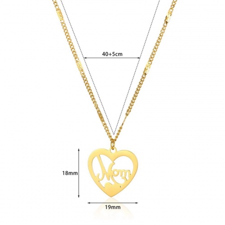 Picture of Wholesale Heart Message " Mom " Pendant Charm Necklace, 18K Gold Plated 304 Stainless Steel Women's Eco-friendly PVD Mother's Day Stylish Gift Jewelry For Retailer, 40cm(15.7") + 5cm(2") long, 1 Piece