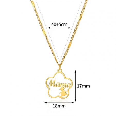 Picture of Wholesale Flower Message " Mama " Pendant Charm Necklace, 18K Gold Plated 304 Stainless Steel Women's Eco-friendly PVD Mother's Day Stylish Gift Jewelry For Retailer, 40cm(15.7") + 5cm(2") long, 1 Piece
