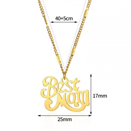 Picture of Wholesale Message " BEST MOM " Pendant Charm Necklace, 18K Gold Plated 304 Stainless Steel Women's Eco-friendly PVD Mother's Day Stylish Gift Jewelry For Retailer, 40cm(15.7") + 5cm(2") long, 1 Piece
