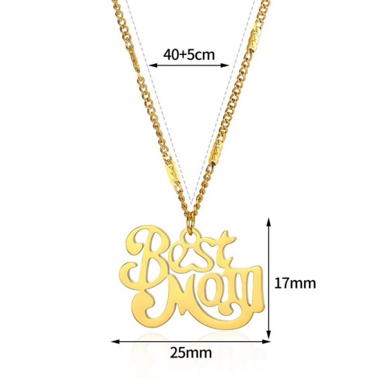 Picture of Wholesale Message " BEST MOM " Pendant Charm Necklace, 18K Gold Plated 304 Stainless Steel Women's Eco-friendly PVD Mother's Day Stylish Gift Jewelry For Retailer, 40cm(15.7") + 5cm(2") long, 1 Piece