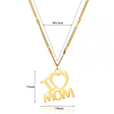 Picture of Wholesale Heart Message " I Love Mom " Pendant Charm Necklace, 18K Gold Plated 304 Stainless Steel Women's Eco-friendly PVD Mother's Day Stylish Gift Jewelry For Retailer, 40cm(15.7") + 5cm(2") long, 1 Piece