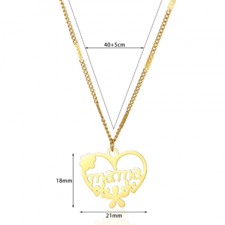 Picture of Wholesale Heart Message " Mama " Pendant Charm Necklace, 18K Gold Plated 304 Stainless Steel Women's Eco-friendly PVD Mother's Day Stylish Gift Jewelry For Retailer, 40cm(15.7") + 5cm(2") long, 1 Piece