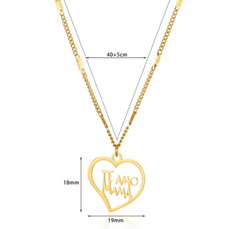 Picture of Wholesale Heart Message " Mama " Pendant Charm Necklace, 18K Gold Plated 304 Stainless Steel Women's Eco-friendly PVD Mother's Day Stylish Gift Jewelry For Retailer, 40cm(15.7") + 5cm(2") long, 1 Piece