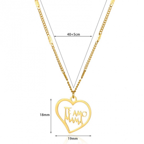 Picture of Wholesale Heart Message " Mama " Pendant Charm Necklace, 18K Gold Plated 304 Stainless Steel Women's Eco-friendly PVD Mother's Day Stylish Gift Jewelry For Retailer, 40cm(15.7") + 5cm(2") long, 1 Piece