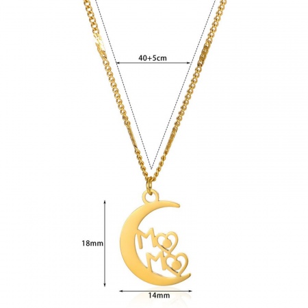 Picture of Wholesale Half Moon Message " Mama " Pendant Charm Necklace, 18K Gold Plated 304 Stainless Steel Women's Eco-friendly PVD Mother's Day Stylish Gift Jewelry For Retailer, 40cm(15.7") + 5cm(2") long, 1 Piece